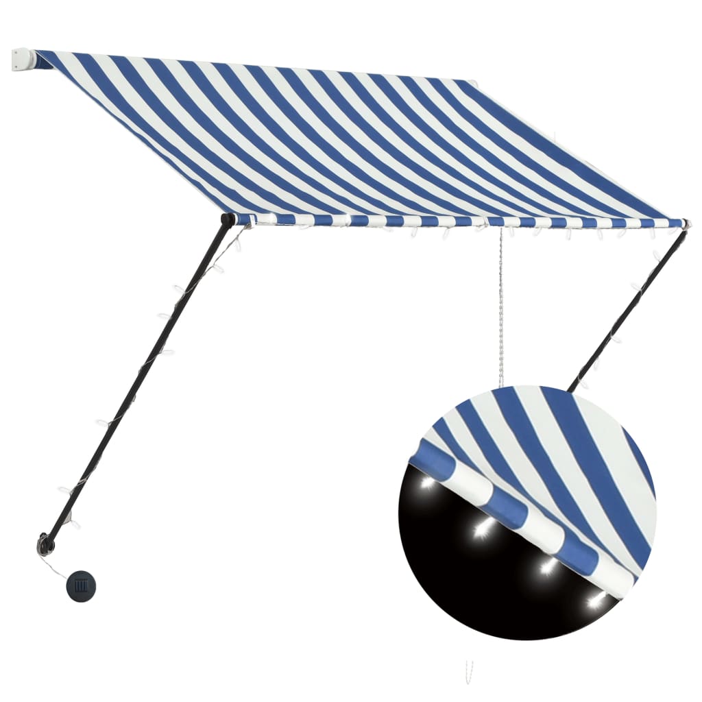 Sisäänkelattava markiisi LEDillä 200x150 cm sininen/valkoinen - Sisustajankoti.fi