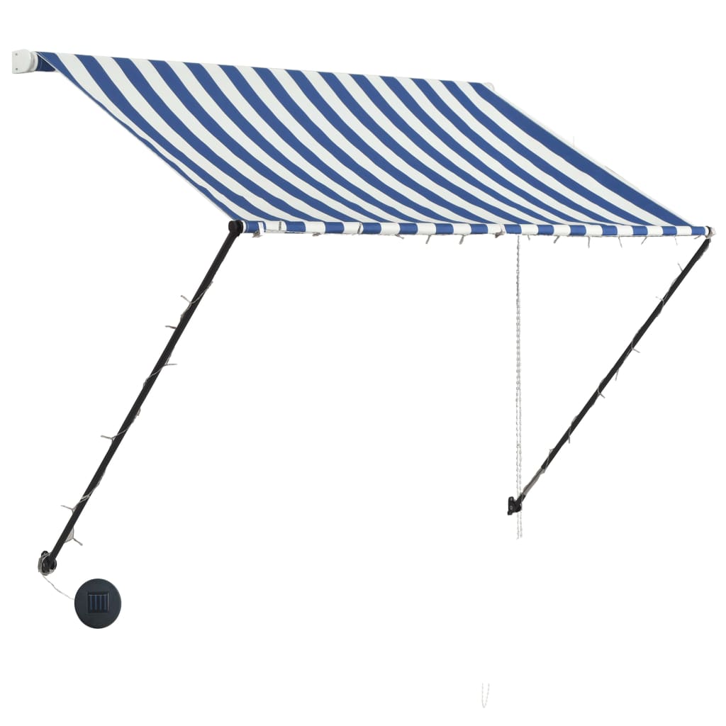 Sisäänkelattava markiisi LEDillä 200x150 cm sininen/valkoinen - Sisustajankoti.fi
