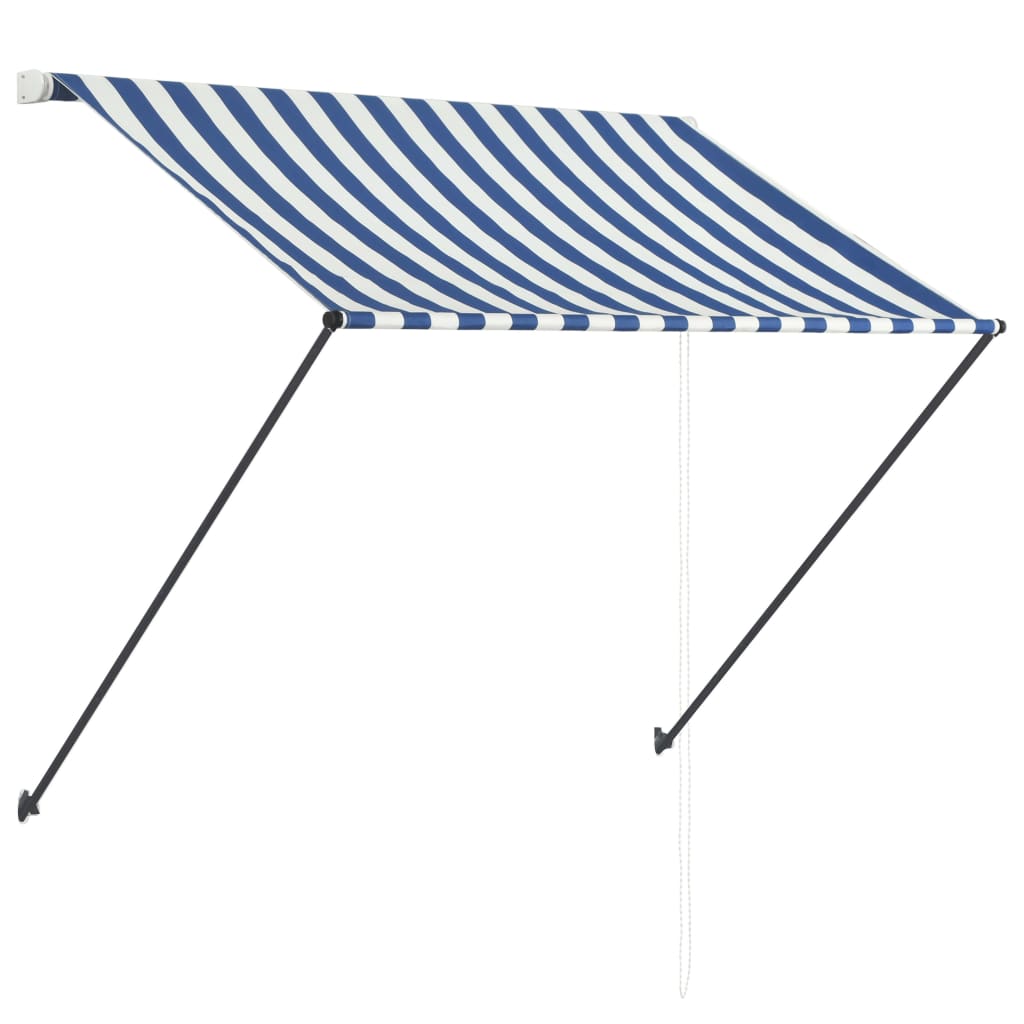 Sisäänkelattava markiisi LEDillä 200x150 cm sininen/valkoinen - Sisustajankoti.fi