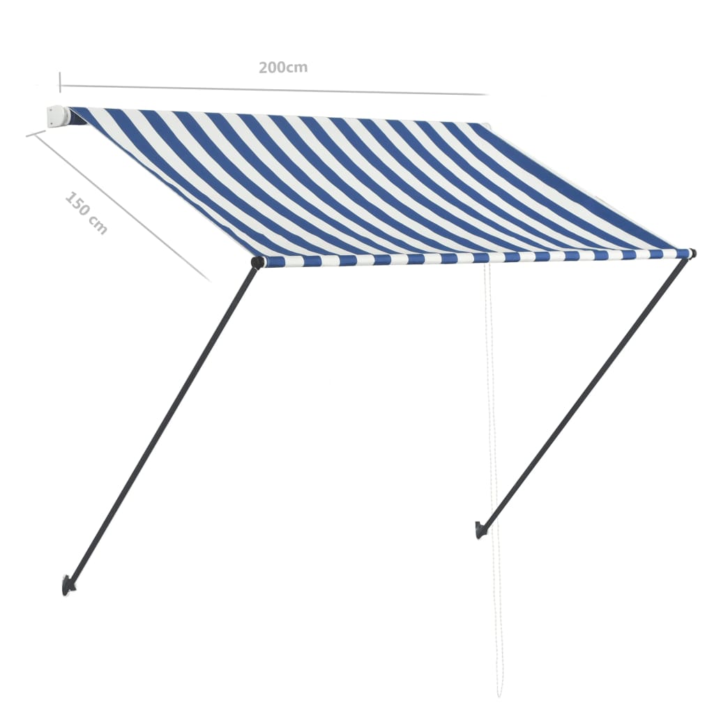 Sisäänkelattava markiisi LEDillä 200x150 cm sininen/valkoinen - Sisustajankoti.fi