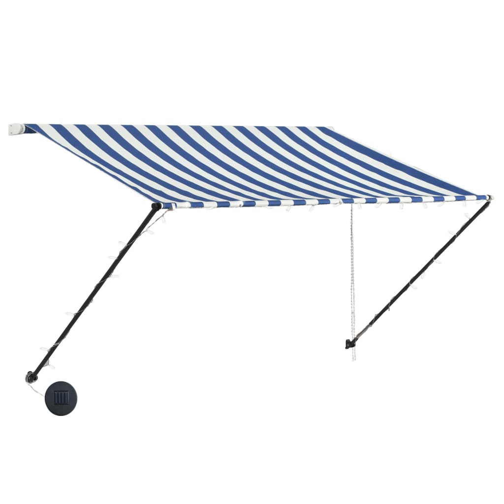 Sisäänkelattava markiisi LEDillä 250x150cm sininen ja valkoinen - Sisustajankoti.fi