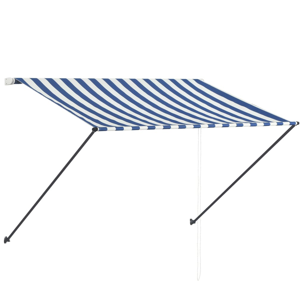 Sisäänkelattava markiisi LEDillä 250x150cm sininen ja valkoinen - Sisustajankoti.fi