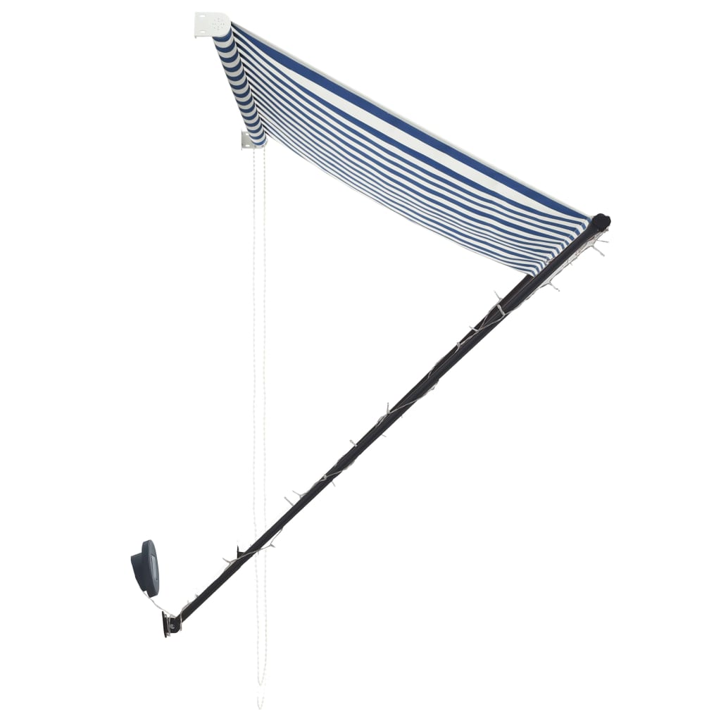 Sisäänkelattava markiisi LEDillä 250x150cm sininen ja valkoinen - Sisustajankoti.fi
