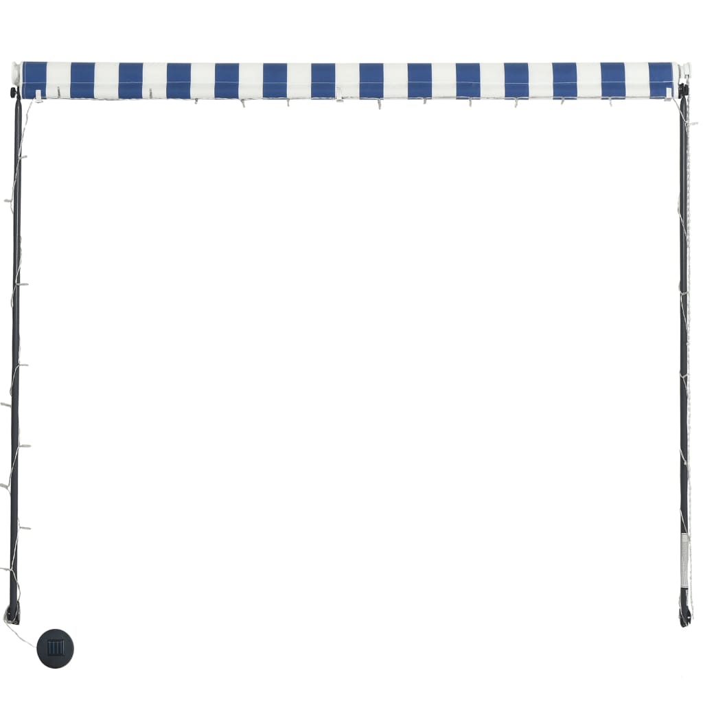 Sisäänkelattava markiisi LEDillä 250x150cm sininen ja valkoinen - Sisustajankoti.fi