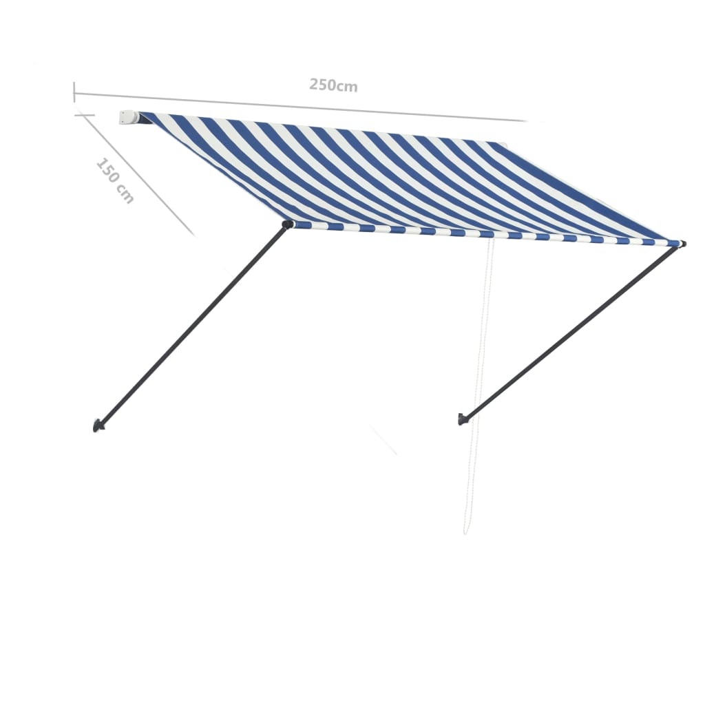 Sisäänkelattava markiisi LEDillä 250x150cm sininen ja valkoinen - Sisustajankoti.fi