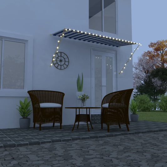 Sisäänkelattava markiisi LEDillä 300x150cm sininen ja valkoinen - Sisustajankoti.fi