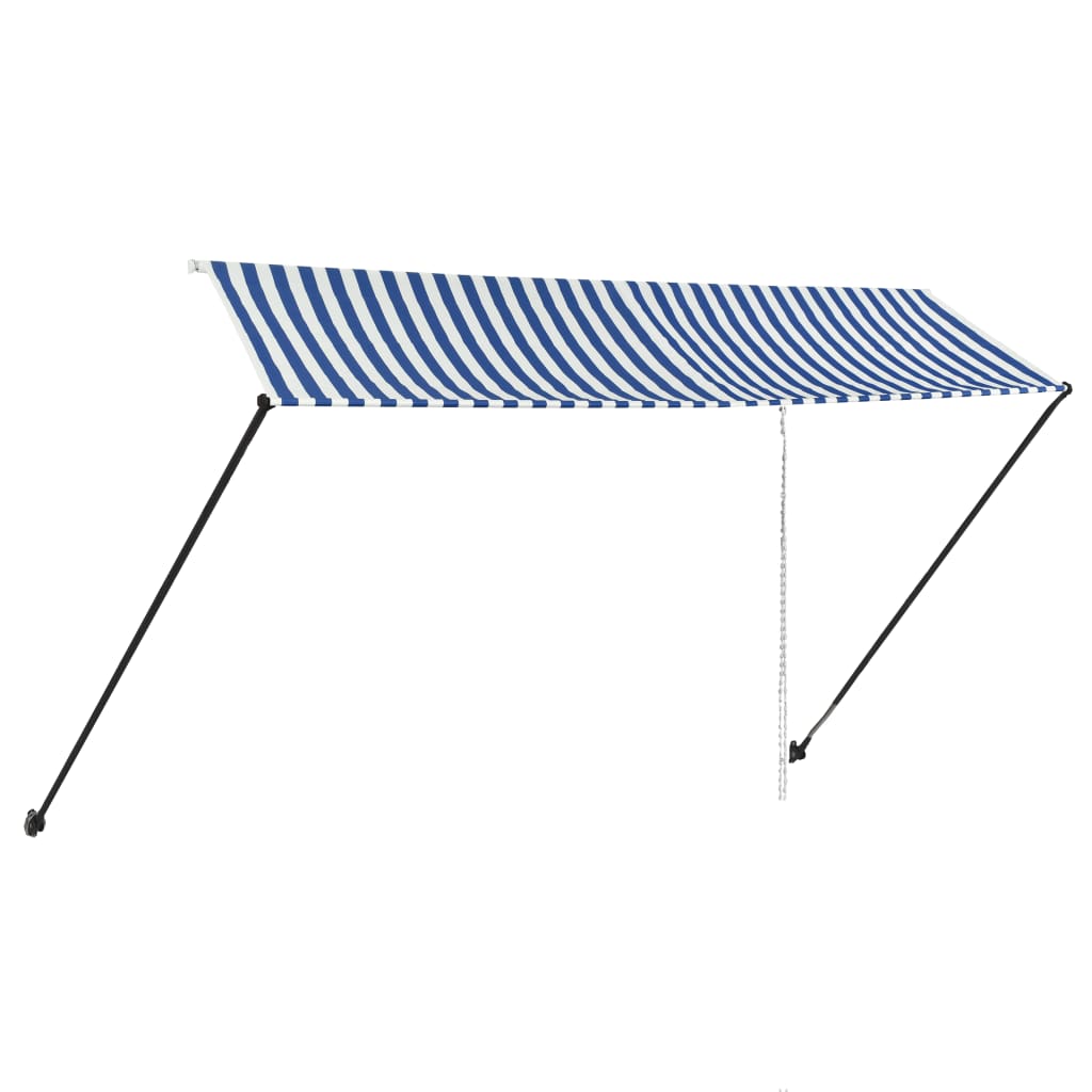 Sisäänkelattava markiisi LEDillä 350x150cm sininen ja valkoinen - Sisustajankoti.fi