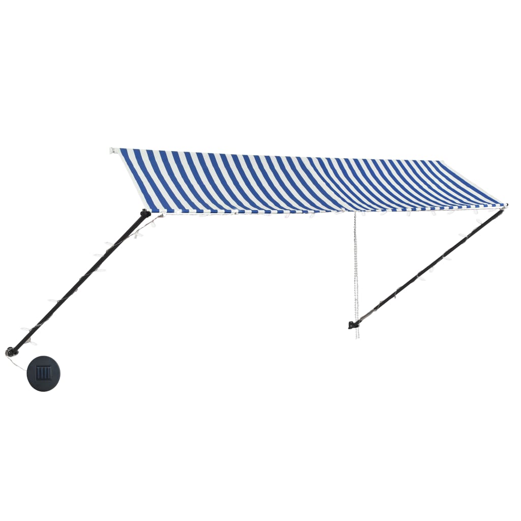 Sisäänkelattava markiisi LEDillä 350x150cm sininen ja valkoinen - Sisustajankoti.fi