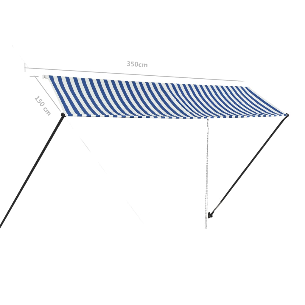 Sisäänkelattava markiisi LEDillä 350x150cm sininen ja valkoinen - Sisustajankoti.fi