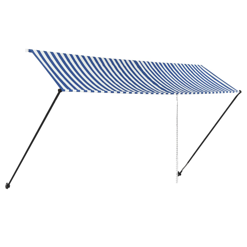 Sisäänkelattava markiisi LEDillä 400x150cm sininen ja valkoinen - Sisustajankoti.fi