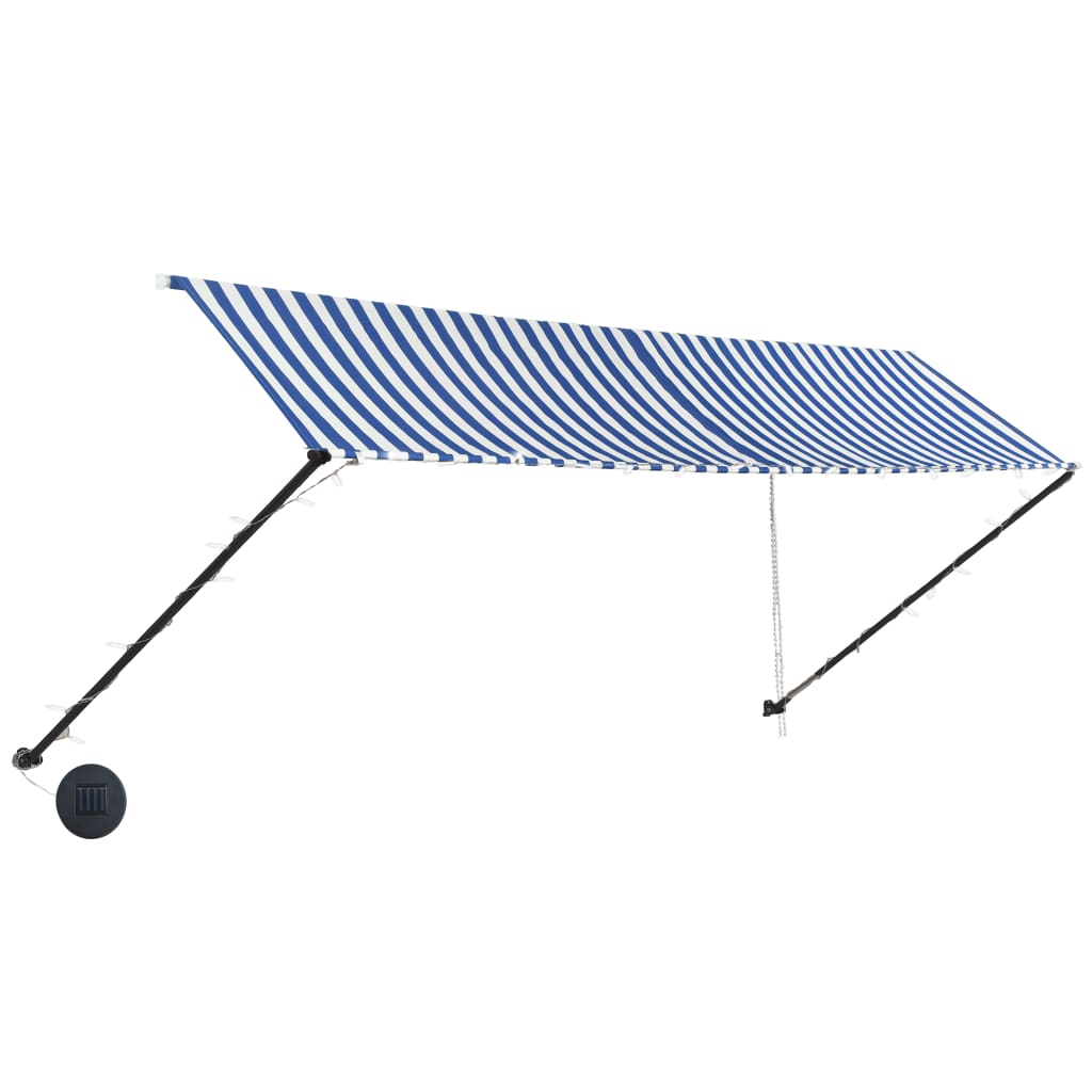 Sisäänkelattava markiisi LEDillä 400x150cm sininen ja valkoinen - Sisustajankoti.fi