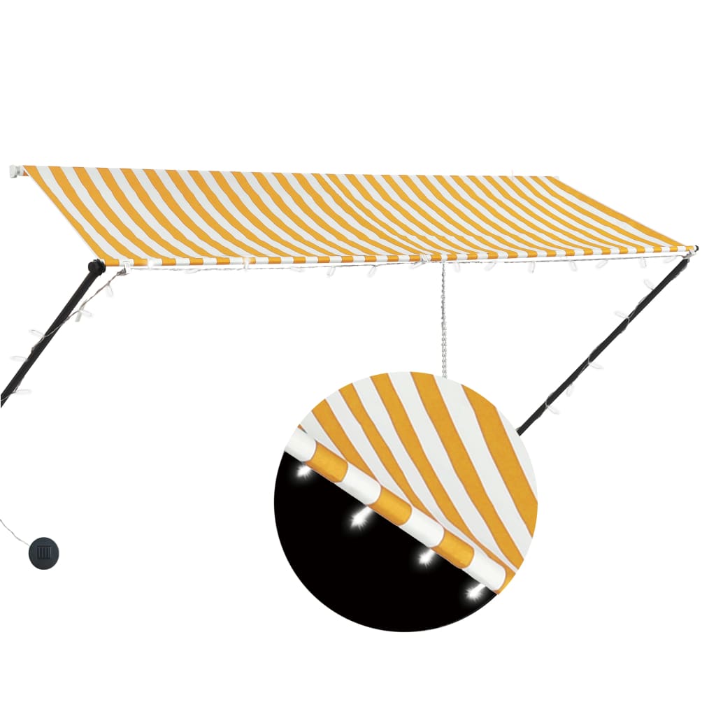 Sisäänkelattava markiisi LEDillä 300x150 cm keltainen/valkoinen - Sisustajankoti.fi