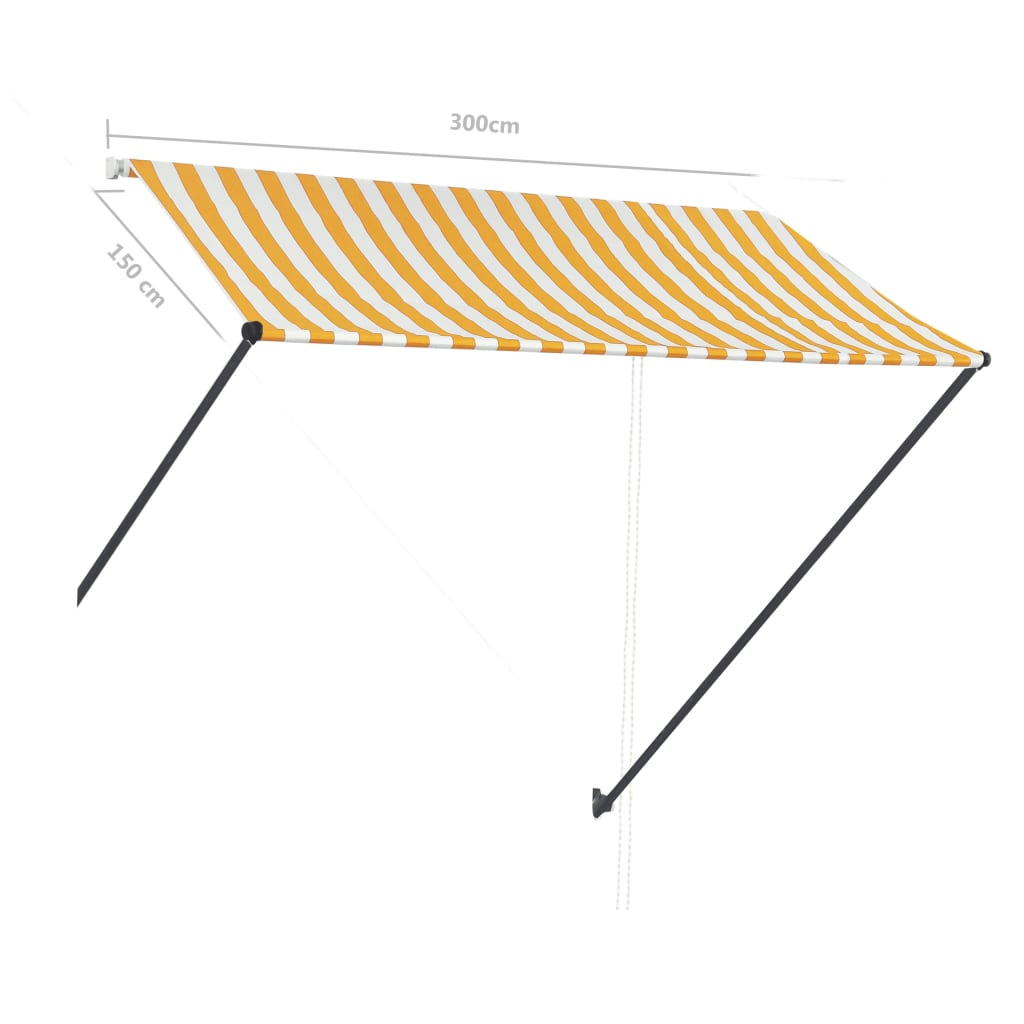 Sisäänkelattava markiisi LEDillä 300x150 cm keltainen/valkoinen - Sisustajankoti.fi