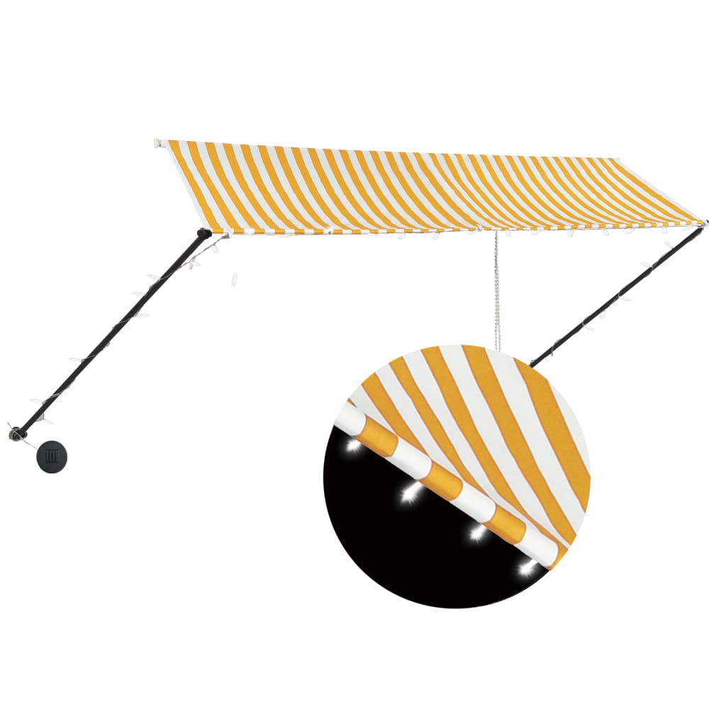 Sisäänkelattava markiisi LEDillä 350x150 cm keltainen/valkoinen - Sisustajankoti.fi