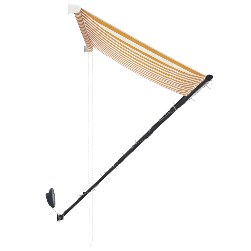 Sisäänkelattava markiisi LEDillä 350x150 cm keltainen/valkoinen - Sisustajankoti.fi