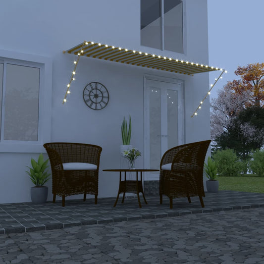 Sisäänkelattava markiisi LEDillä 350x150 cm keltainen/valkoinen - Sisustajankoti.fi