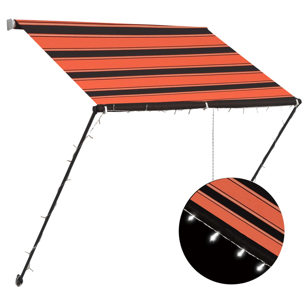 Sisäänkelattava markiisi LEDillä 150x150 cm oranssi ja ruskea - Sisustajankoti.fi