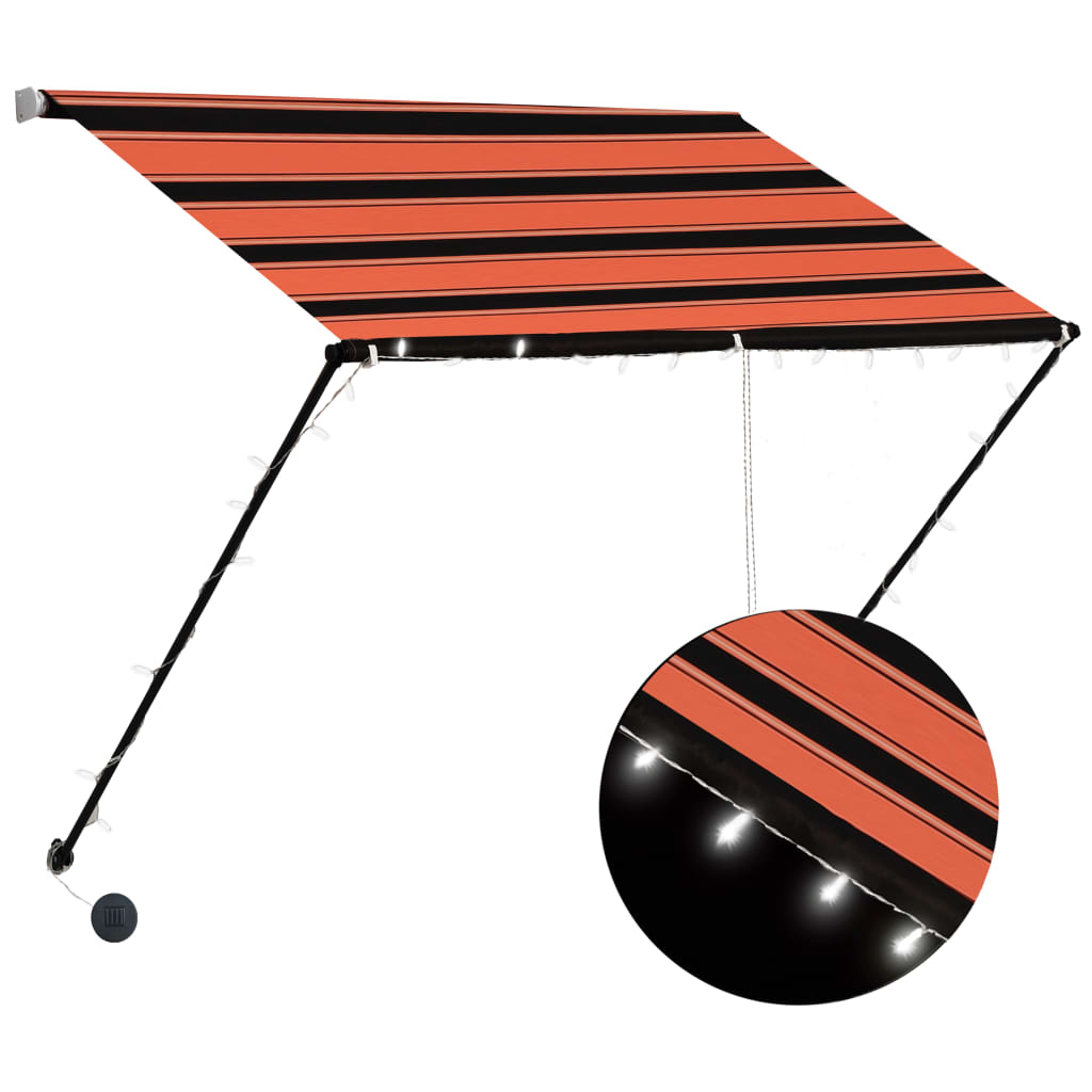 Sisäänkelattava markiisi LEDillä 200x150 cm oranssi ja ruskea - Sisustajankoti.fi