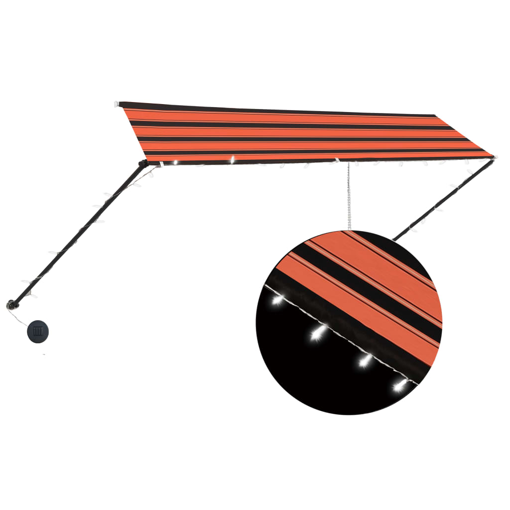 Sisäänkelattava markiisi LEDillä 350x150 cm oranssi ja ruskea - Sisustajankoti.fi