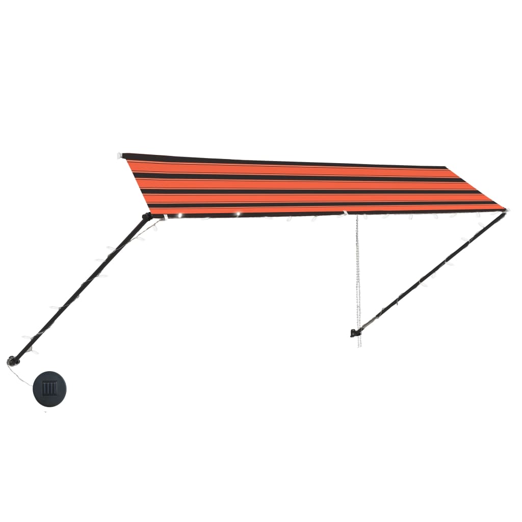 Sisäänkelattava markiisi LEDillä 350x150 cm oranssi ja ruskea - Sisustajankoti.fi
