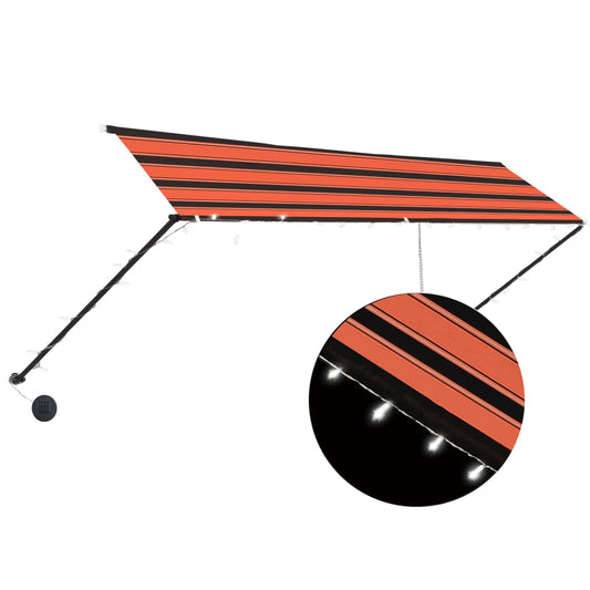 Sisäänkelattava markiisi LEDillä 400x150 cm oranssi ja ruskea - Sisustajankoti.fi
