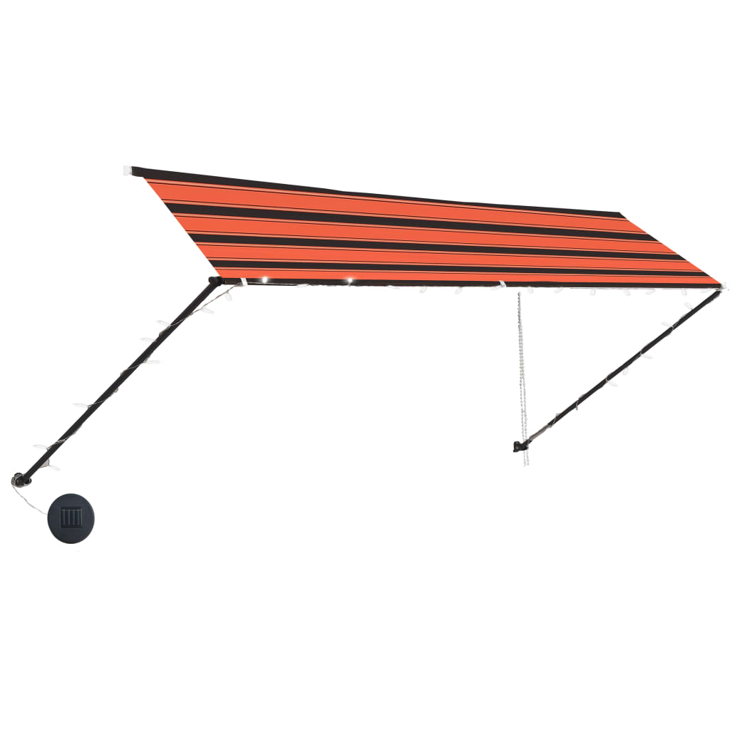 Sisäänkelattava markiisi LEDillä 400x150 cm oranssi ja ruskea - Sisustajankoti.fi