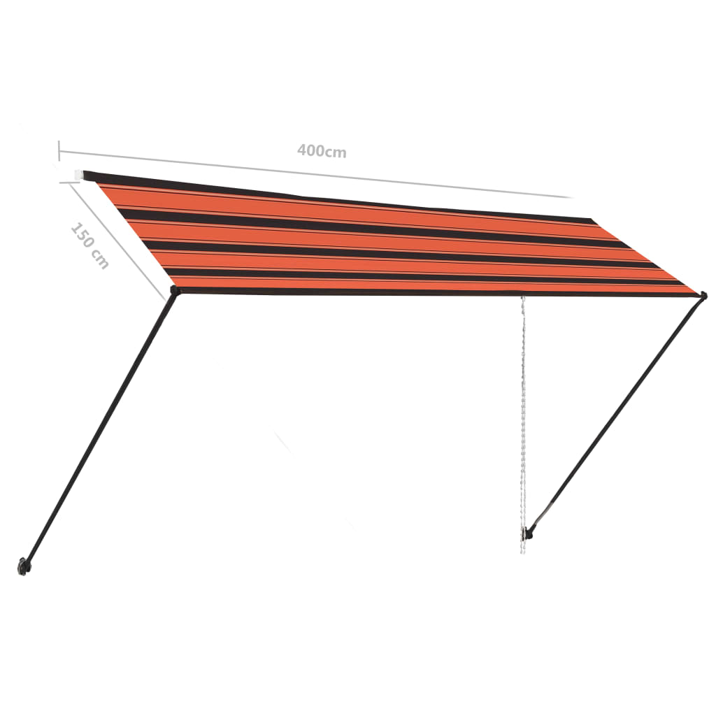 Sisäänkelattava markiisi LEDillä 400x150 cm oranssi ja ruskea - Sisustajankoti.fi