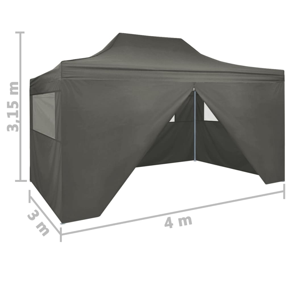 Kokoontaittuva juhlateltta 4 sivuseinää 3x4 m teräs antrasiitti - Sisustajankoti.fi