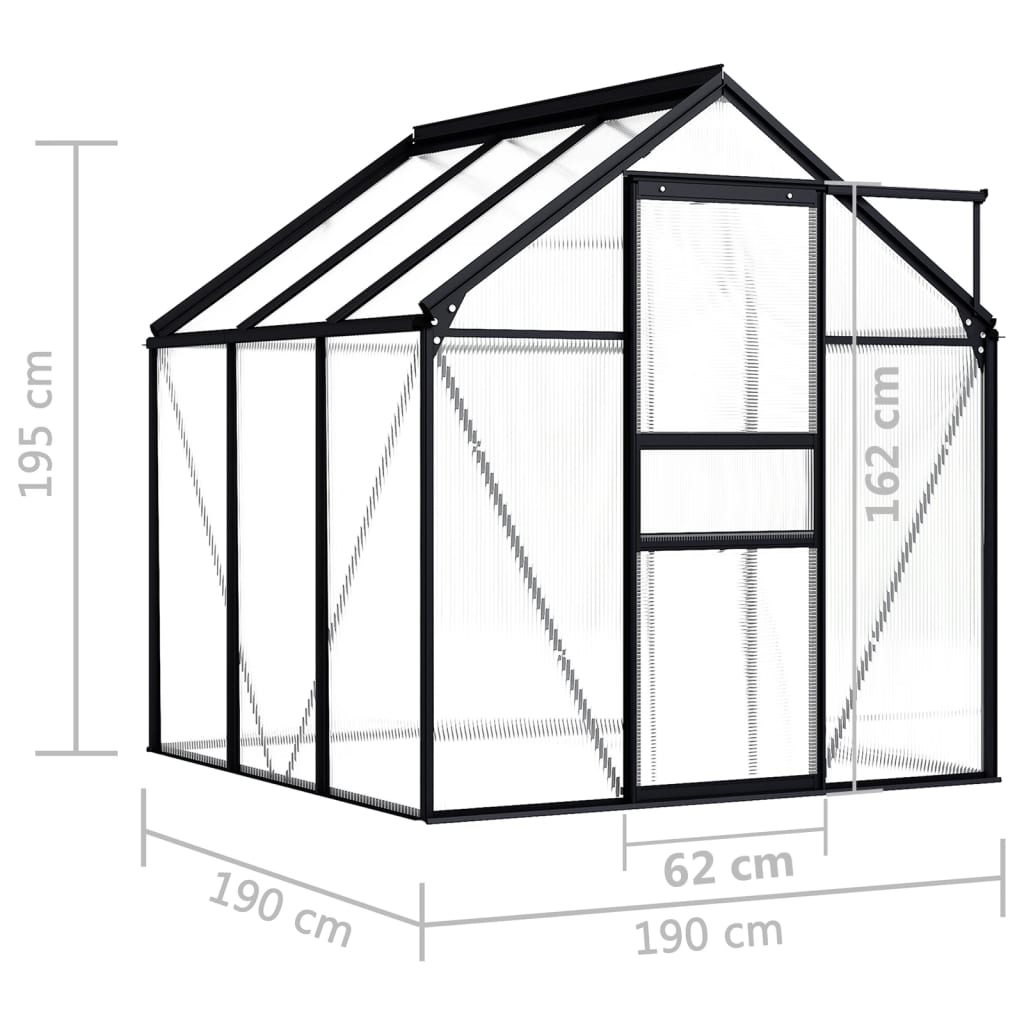 Kasvihuone antrasiitti alumiini 3,61 m² - Sisustajankoti.fi