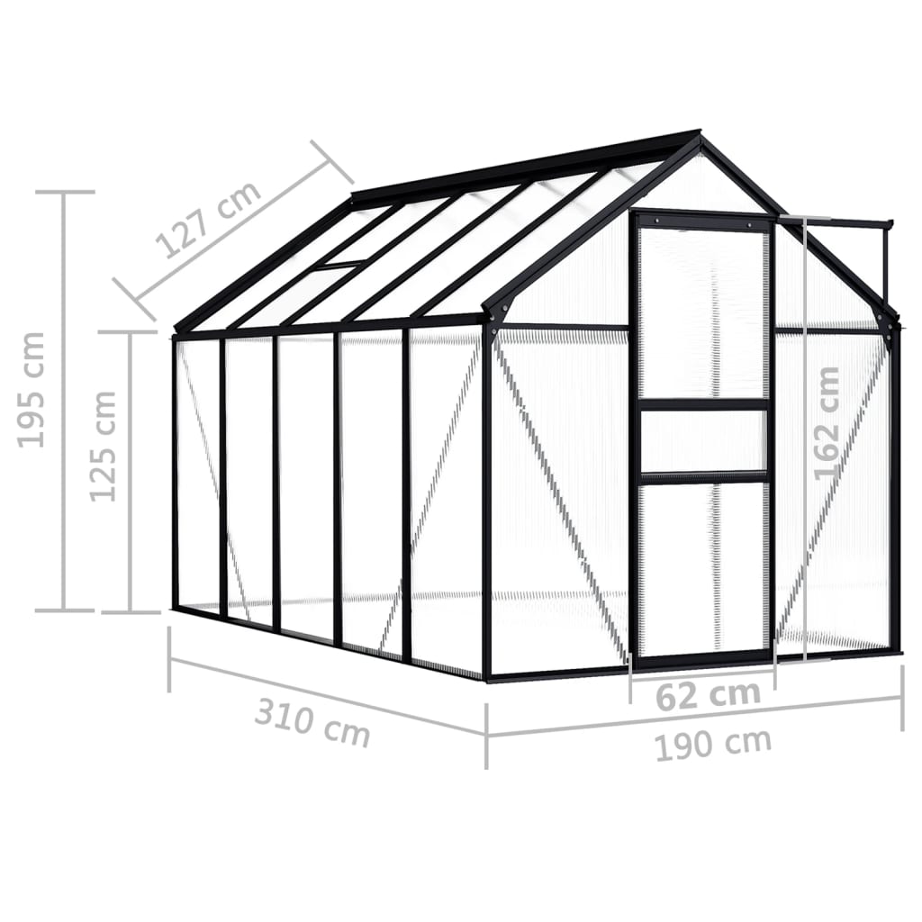 Kasvihuone antrasiitti alumiini 5,89 m³ - Sisustajankoti.fi