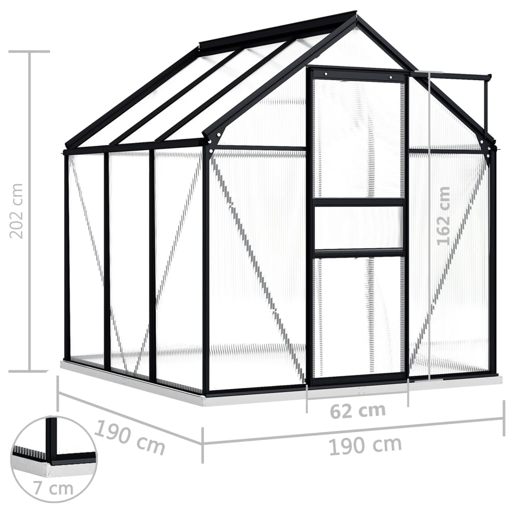 Kasvihuone alumiinirungolla antrasiitti 3,61 m³ - Sisustajankoti.fi