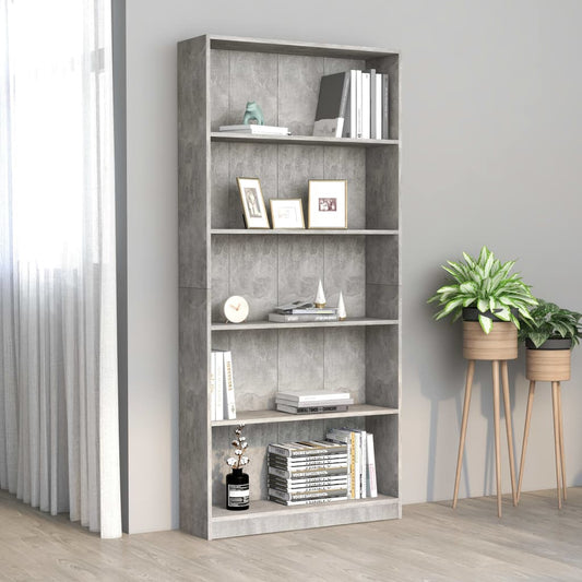 5-tasoinen kirjahylly betoninharmaa 80x24x175 cm - Sisustajankoti.fi