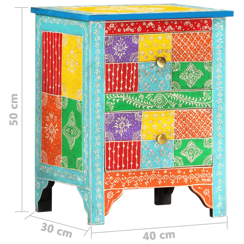 Käsin maalattu yöpöytä 40x30x50 cm täysi mangopuu - Sisustajankoti.fi