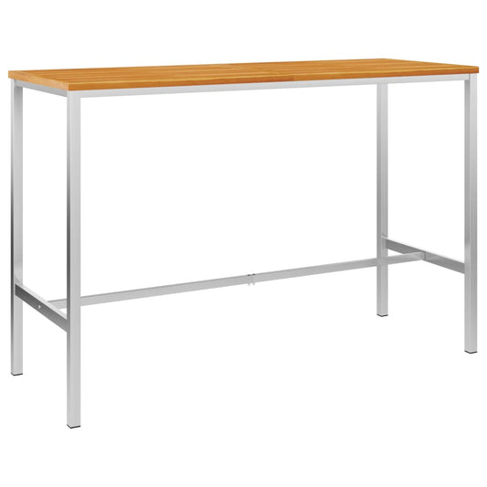 Baaripöytä 160x60x105 cm täysi akaasiapuu ja ruostumaton teräs - Sisustajankoti.fi