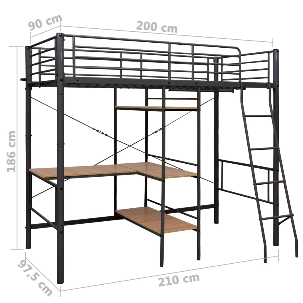 Kerrossänky pöydän rungolla musta metalli 90x200 cm - Sisustajankoti.fi