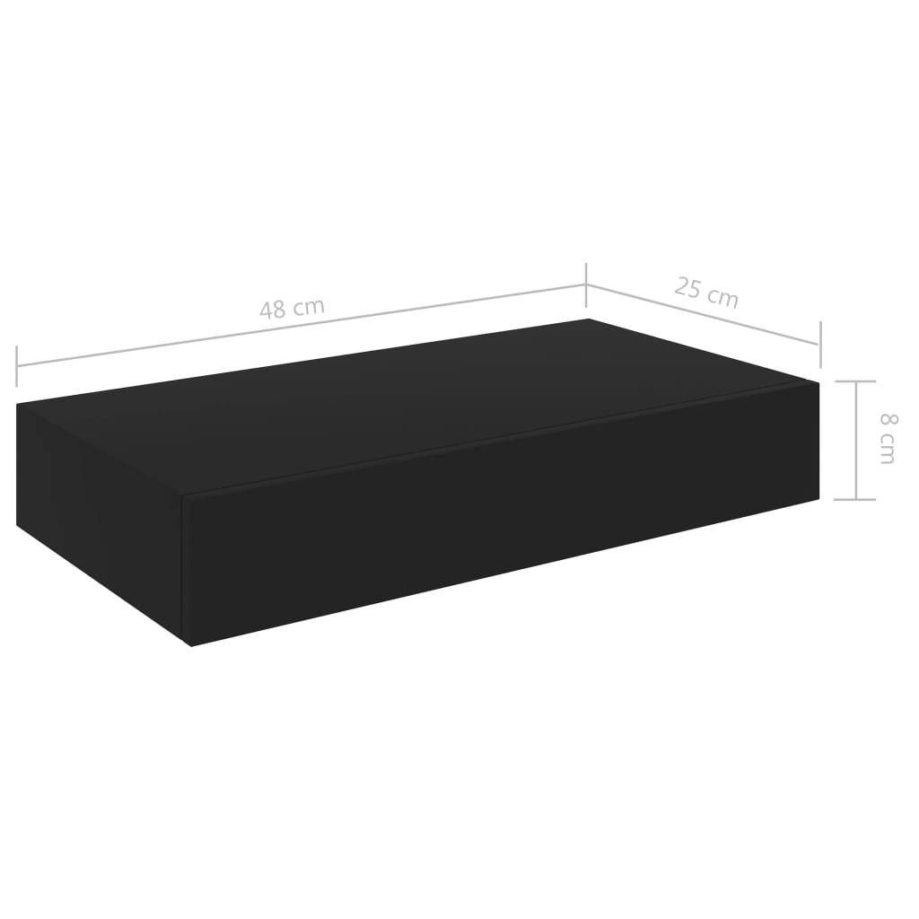 Kelluva seinähylly vetolaatikolla musta 48x25x8 cm - Sisustajankoti.fi