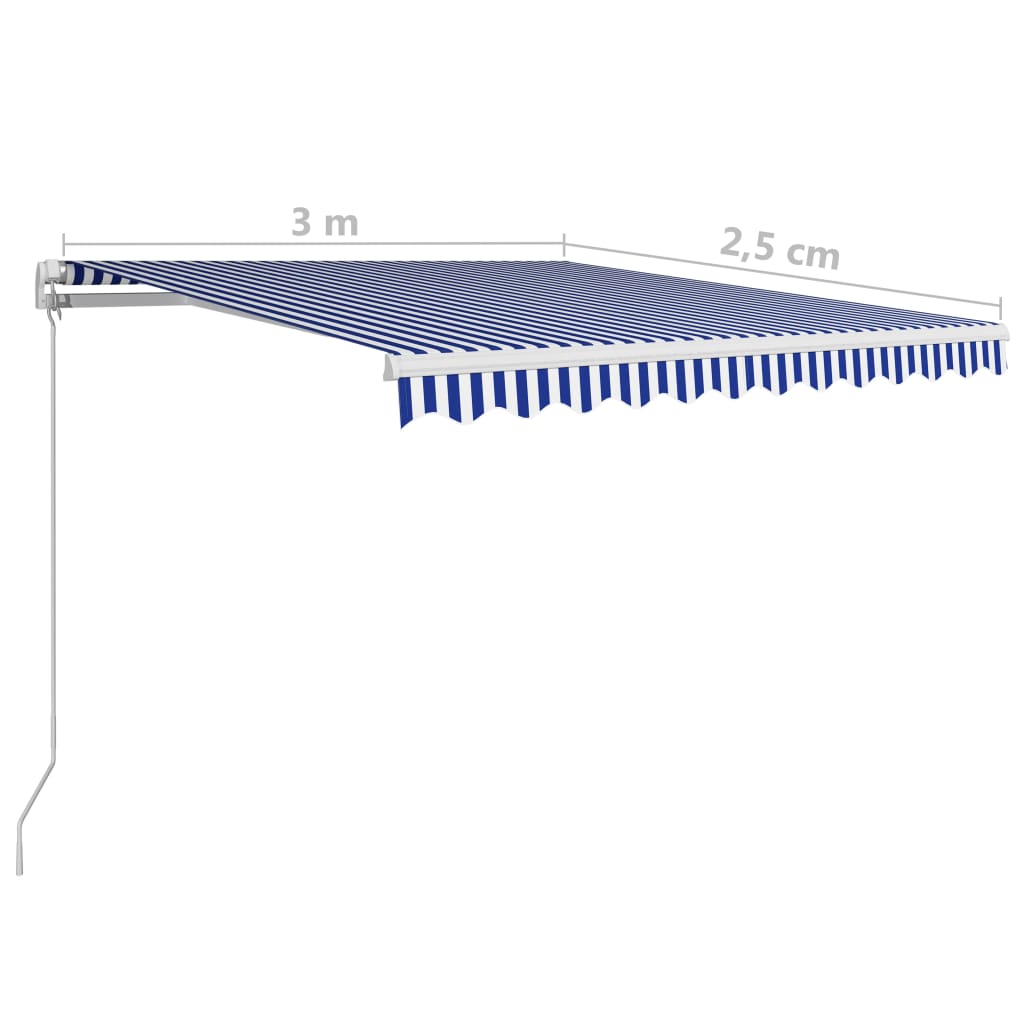 Manuaalisesti sisäänkelattava markiisi 300x250 cm sinivalkoinen - Sisustajankoti.fi