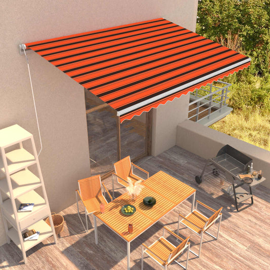 Automaattisesti kelautuva markiisi 450x300 cm oranssi/ruskea - Sisustajankoti.fi