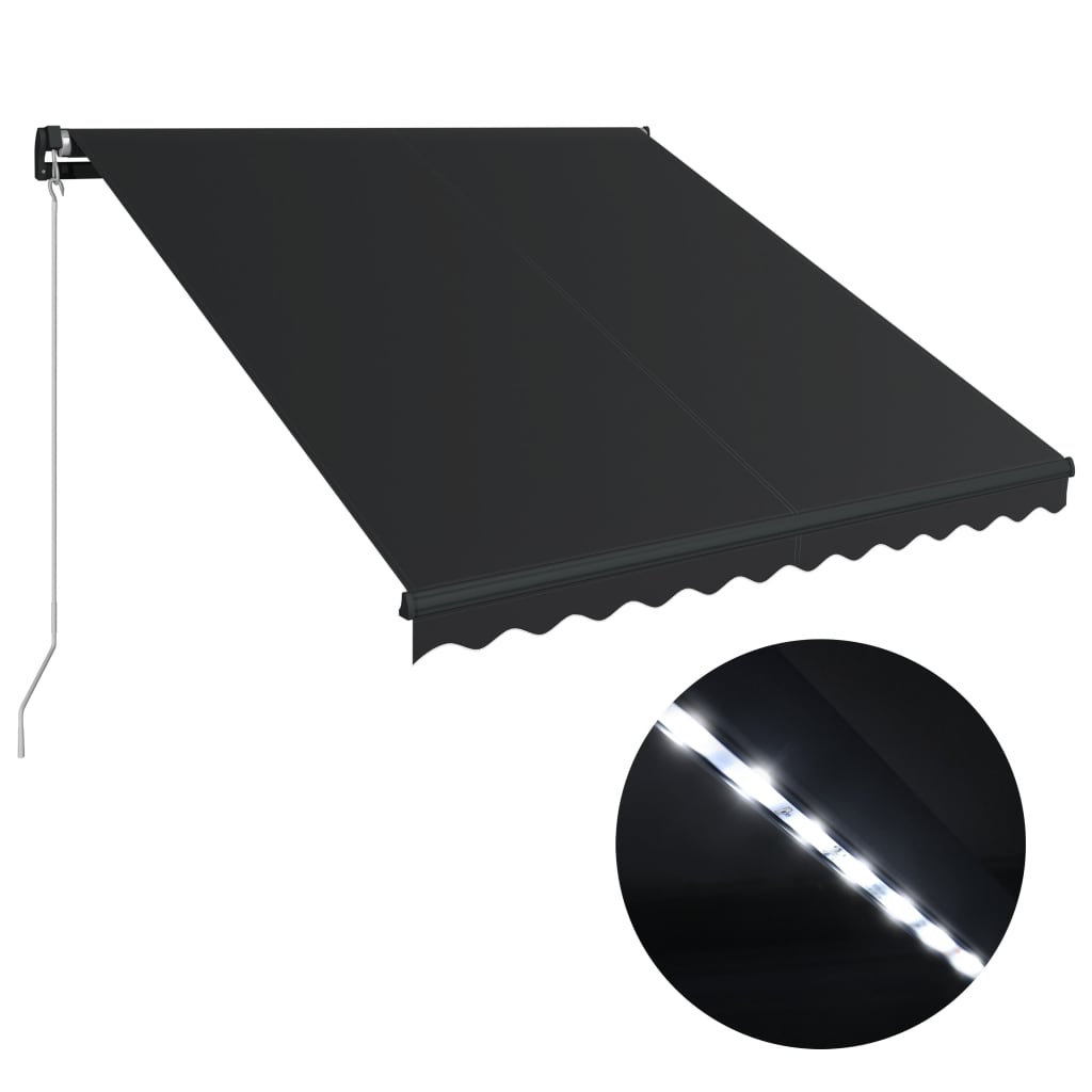 Manuaalisesti kelattava markiisi LEDillä 350x250 cm antrasiitti - Sisustajankoti.fi
