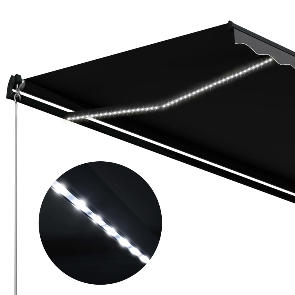 Manuaalisesti kelattava markiisi LEDillä 350x250 cm antrasiitti - Sisustajankoti.fi