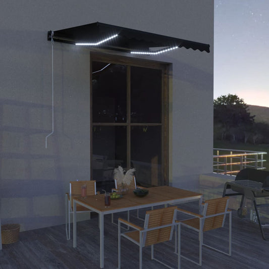 Sisäänkelattava markiisi tuulisensori ja LED 300x250cm antras. - Sisustajankoti.fi