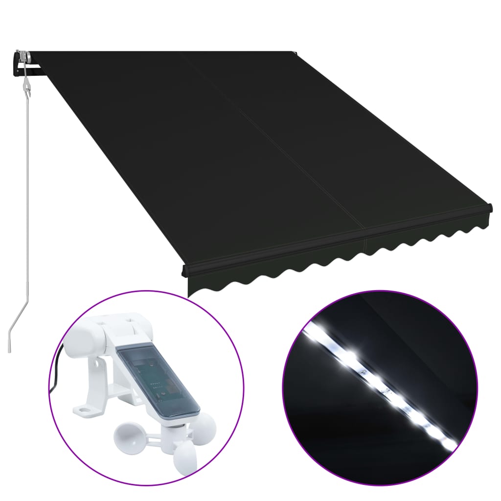 Sisäänkelattava markiisi tuulisensori/LED 350x250cm antrasiitti - Sisustajankoti.fi