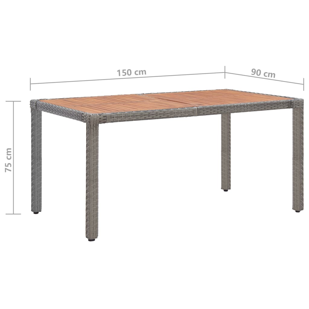 Puutarhapöytä harmaa 150x90x75 cm polyrottinki ja akaasiapuu - Sisustajankoti.fi