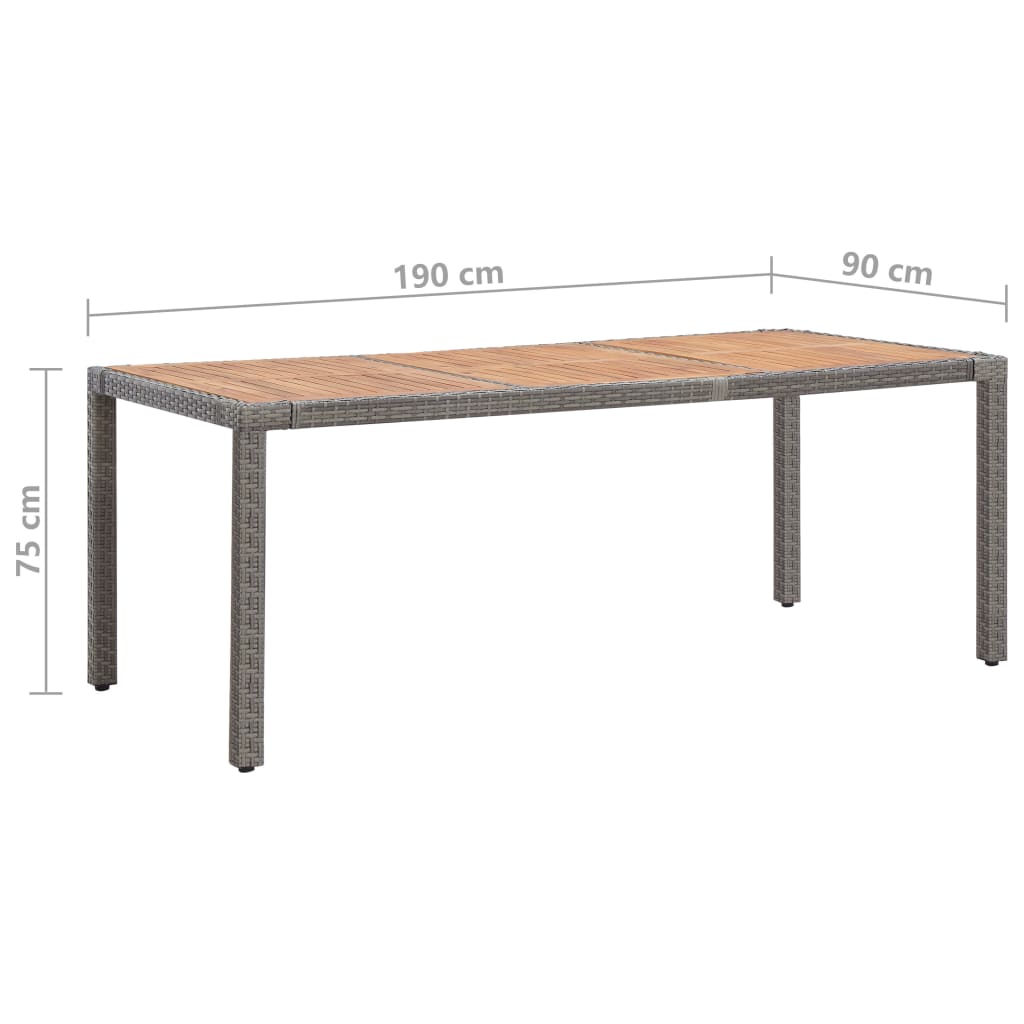 Puutarhapöytä harmaa 190x90x75 cm polyrottinki ja akaasiapuu - Sisustajankoti.fi