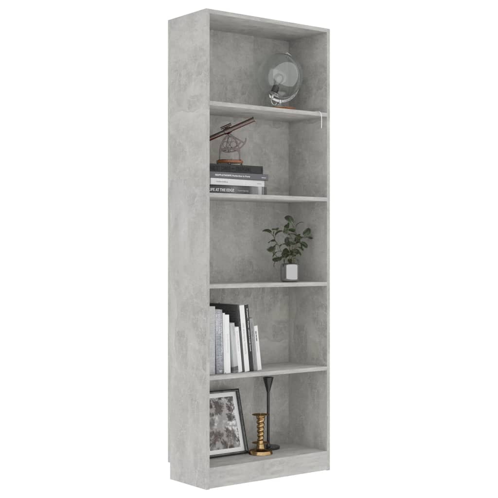 5-tasoinen kirjahylly betoninharmaa 60x24x175 cm - Sisustajankoti.fi