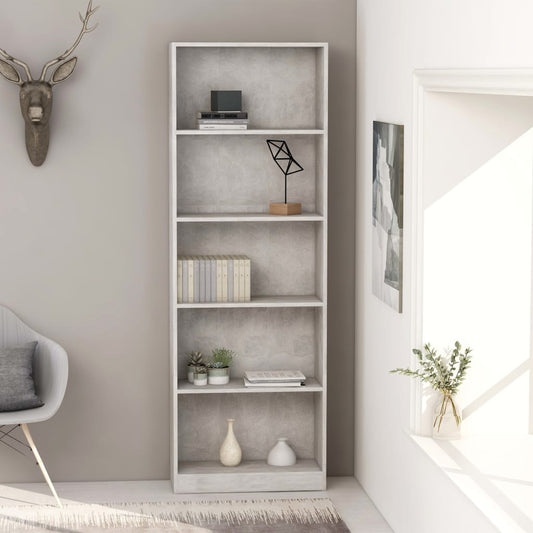 5-tasoinen kirjahylly betoninharmaa 60x24x175 cm - Sisustajankoti.fi