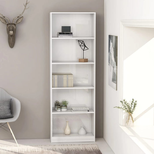 5-tasoinen kirjahylly korkeakiilto valk. 60x24x175 cm - Sisustajankoti.fi