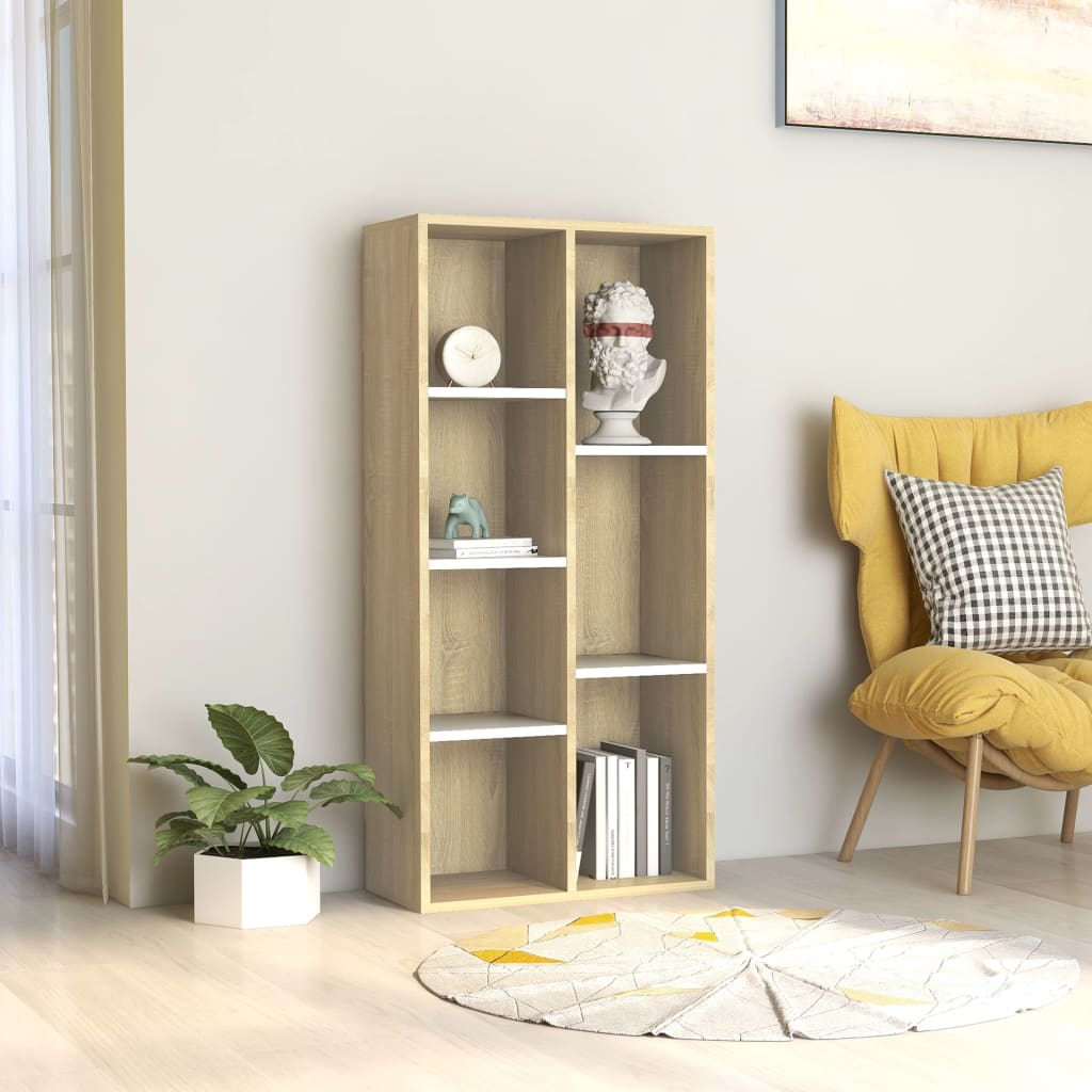 Kirjahylly valkoinen ja Sonoma-tammi 50x25x106 cm - Sisustajankoti.fi