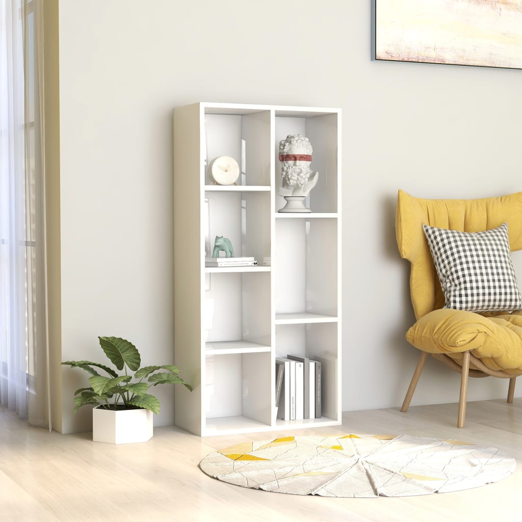 Kirjahylly korkeakiilto valkoinen 50x25x106 cm - Sisustajankoti.fi