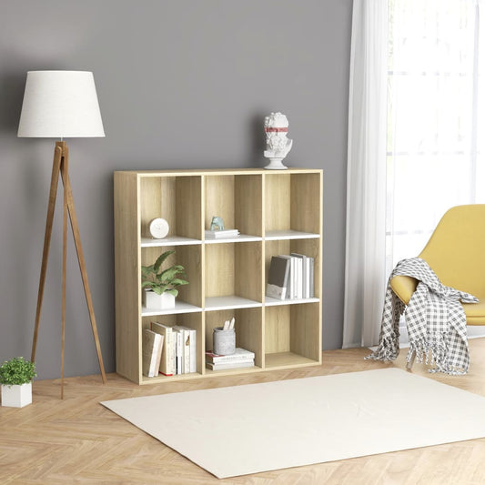 Kirjahylly valkoinen ja Sonoma-tammi 98x30x98 cm - Sisustajankoti.fi